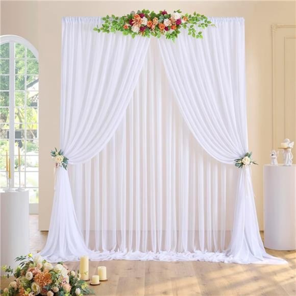 10x10ft White Sheer Tulle Backdrop Curtains for Parties Wedding, 2 Panels 5x10ft - Picture 2 of 6